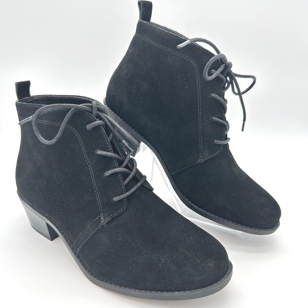 Vionic Andi Black Suede‎ Lace Up Ankle Booties Women's Size 7.5